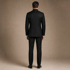 Men's Five-Button Mandarin Collar Tuxedo Suit with Pleated Pants Black Black – Side Angle View