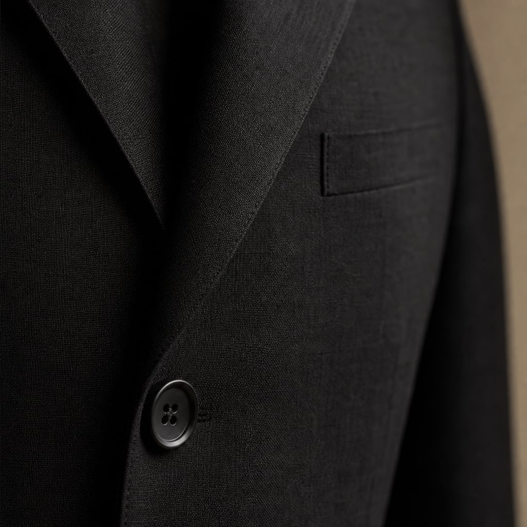 Men's Linen Blazer Lightweight Structured Summer Jacket Black – Fabric and Detail Close-Up