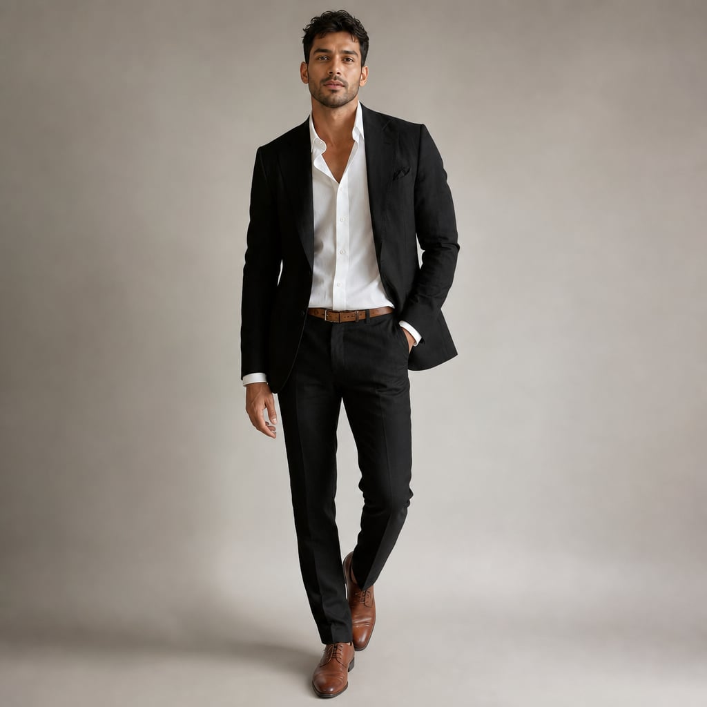Men's Linen Blazer Lightweight Structured Summer Jacket Black – Product Photo