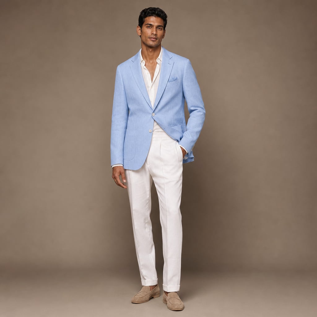 Men's Linen Blazer Lightweight Structured Summer Jacket Light Blue – Product Photo