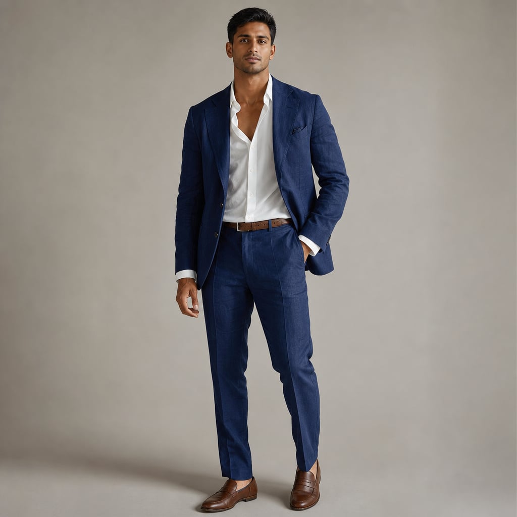 Men's Linen Blazer Lightweight Structured Summer Jacket Navy – Product Photo