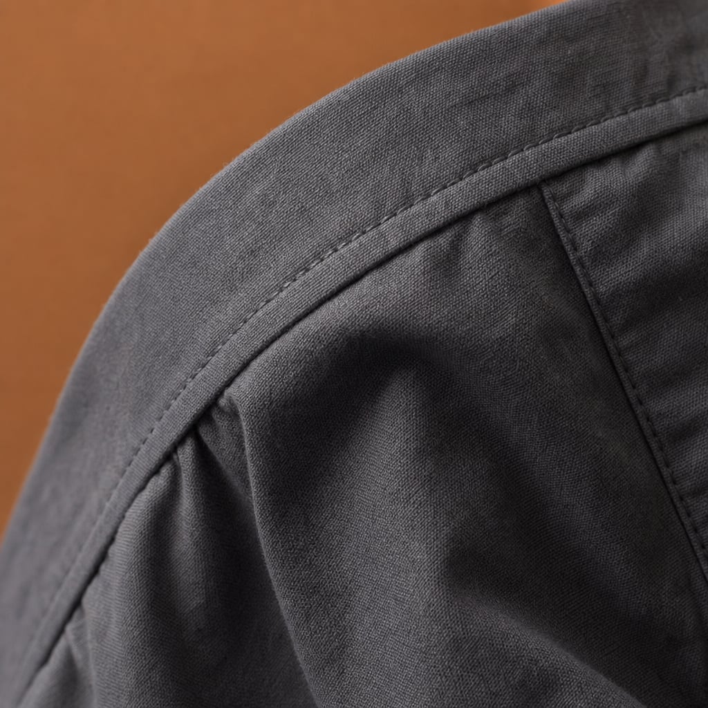 Men's Linen Cotton Blend Set Shirt and Trousers Smart Casual Gray – Fabric and Detail Close-Up