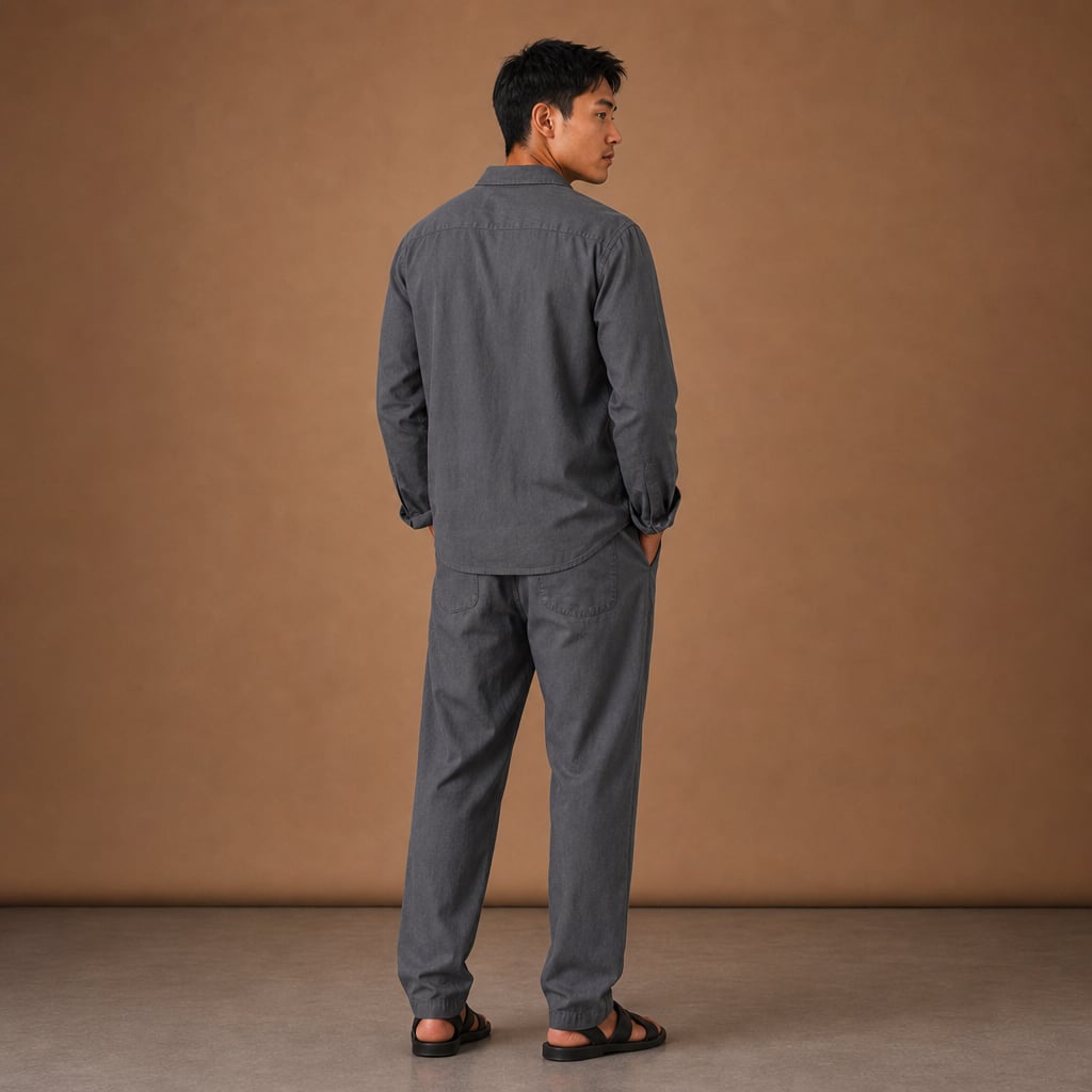 Men's Linen Cotton Blend Set Shirt and Trousers Smart Casual Gray – Full Look