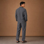 Men's Linen Cotton Blend Set Shirt and Trousers Smart Casual Gray – Full Look