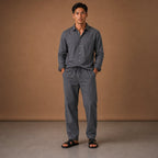 Men's Linen Cotton Blend Set Shirt and Trousers Smart Casual in Gray – Tarlano Premium Menswear
