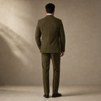 Mens Pant and Blazer Suede-Finish Two-Piece Suit Set Army Green – Side Angle View