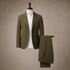 Mens Pant and Blazer Suede-Finish Two-Piece Suit Set Army Green – Product Photo