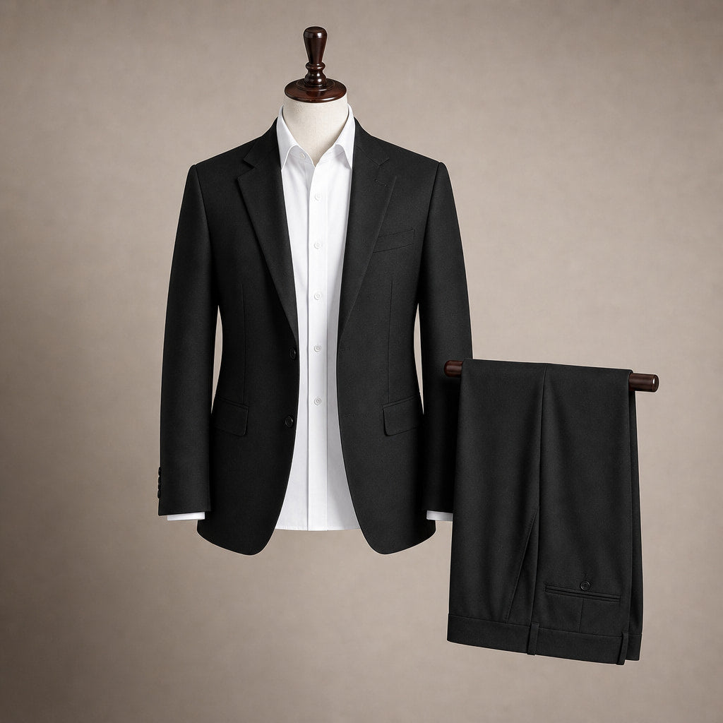 Mens Pant and Blazer Suede-Finish Two-Piece Suit Set Black – Product Photo