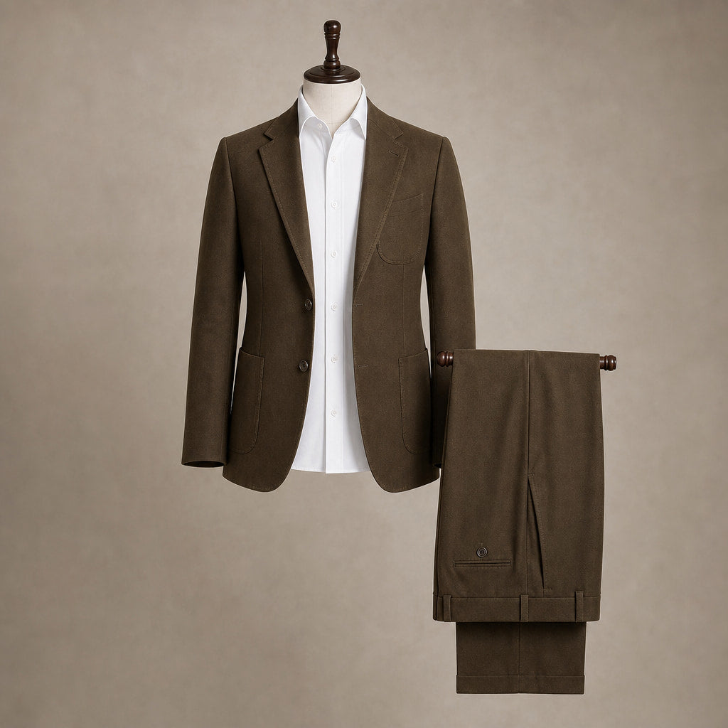 Mens Pant and Blazer Suede-Finish Two-Piece Suit Set Coffee – Product Photo