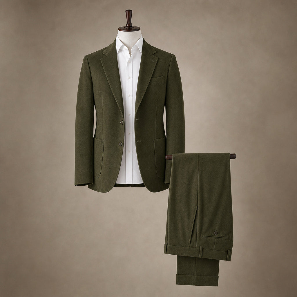 Mens Pant and Blazer Suede-Finish Two-Piece Suit Set Hunt Green – Product Photo