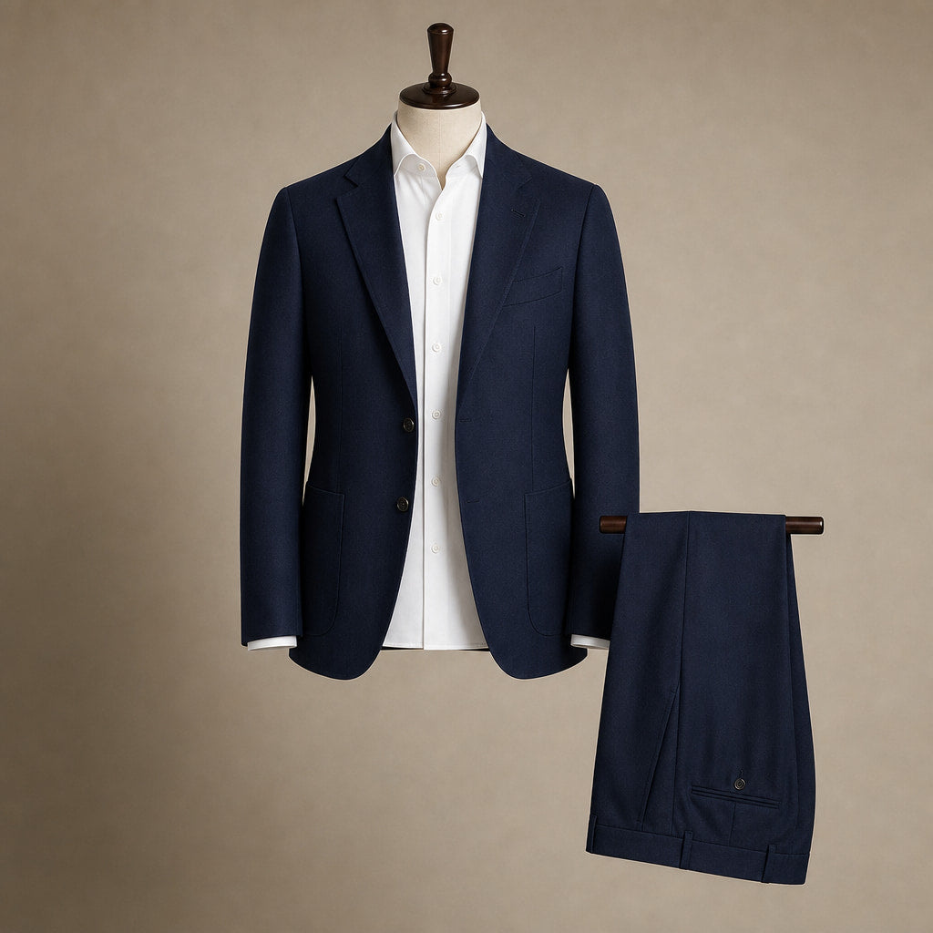 Mens Pant and Blazer Suede-Finish Two-Piece Suit Set Navy – Product Photo
