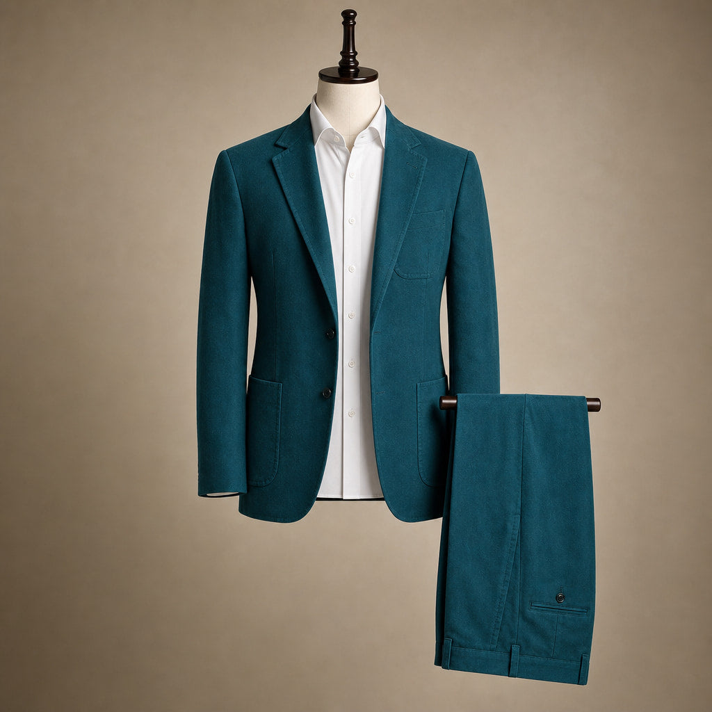 Mens Pant and Blazer Suede-Finish Two-Piece Suit Set Teal – Product Photo