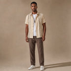 Mens Pant & Geometric Print Shirt Set Linen Blend Cropped Beige in Beige – Tarlano Premium Menswear