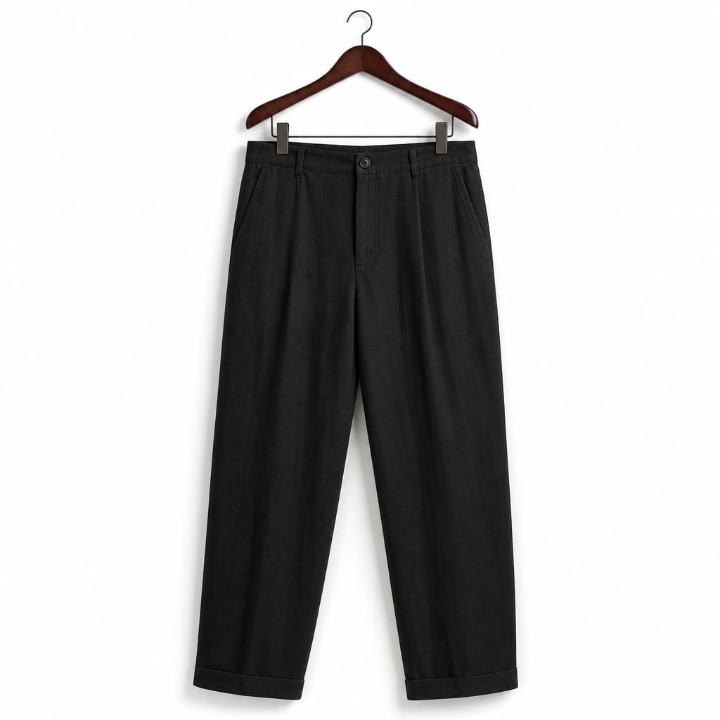 Mens Pant Linen Blend Drawstring Waist Tapered Ankle Length Black – Product Photo