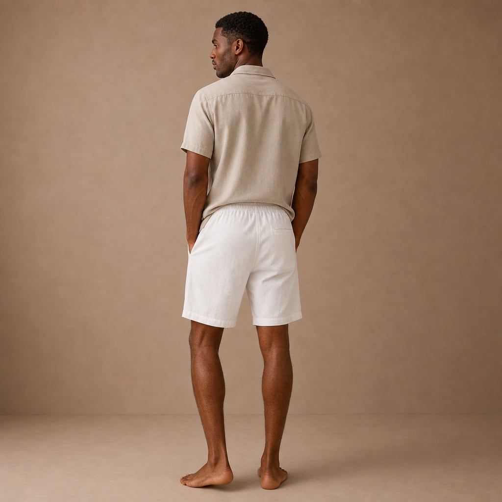 Mens Pant Short Cotton Linen Relaxed Fit White – Full Look