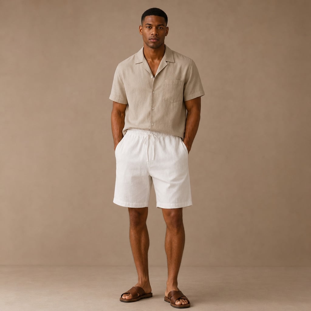 Mens Pant Short Cotton Linen Relaxed Fit in White – Tarlano Premium Menswear