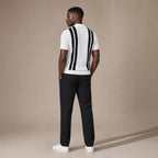 Mens Pant & Striped Knit Polo Set Waffle Drawstring White – Full Look