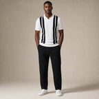 Mens Pant & Striped Knit Polo Set Waffle Drawstring in White – Tarlano Premium Menswear