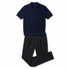 Mens Pant & Waffle Polo Set Slim Tapered 2-Piece Smart Casual Navy – Product Photo