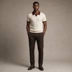 Mens Polo Cable Knit Contrast Trim Short Sleeve Cream Brown Cream/Brown – Full Look