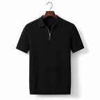 Mens Polo Shirt Striped Knit Short Sleeve Black – Product Photo