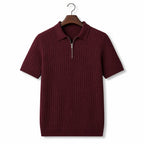 Mens Polo Shirt Striped Knit Short Sleeve Red – Product Photo