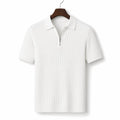 Mens Polo Shirt Striped Knit Short Sleeve White – Product Photo