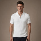 Mens Polo Shirt Striped Knit Short Sleeve in White – Tarlano Premium Menswear