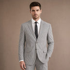 Men's Seersucker Suit 2-Button Notch Lapel Modern Fit Black Pinstripe Black – Full Look