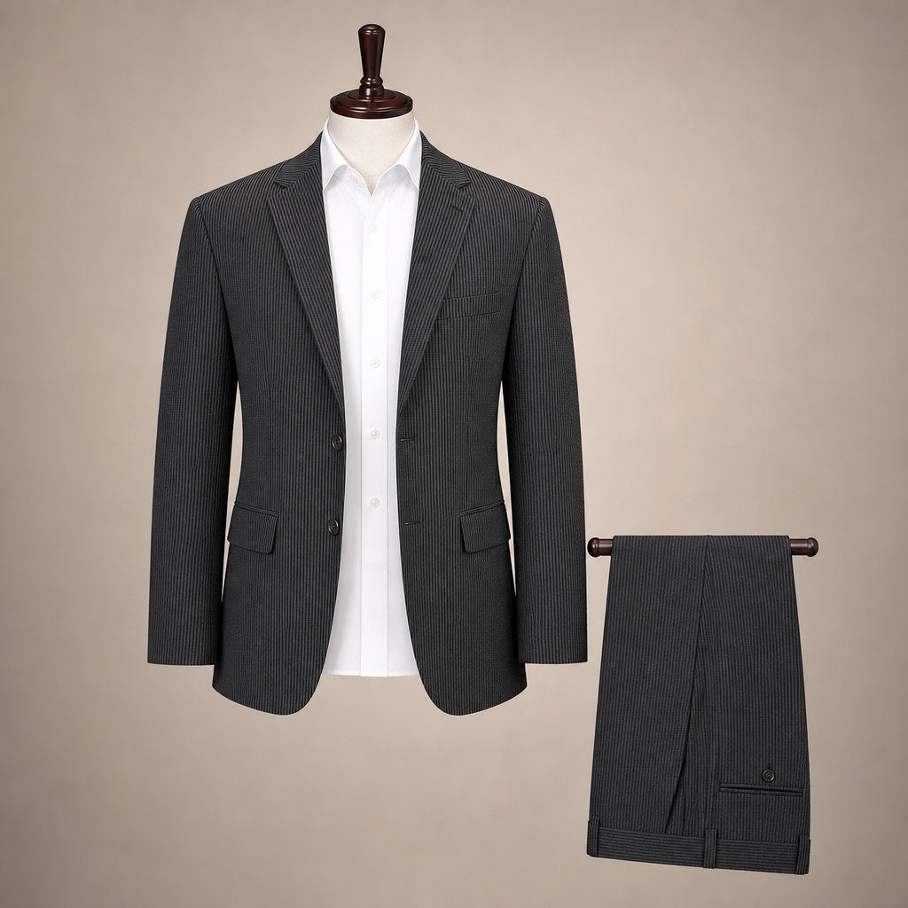 Men's Seersucker Suit 2-Button Notch Lapel Modern Fit Black Pinstripe Black – Product Photo