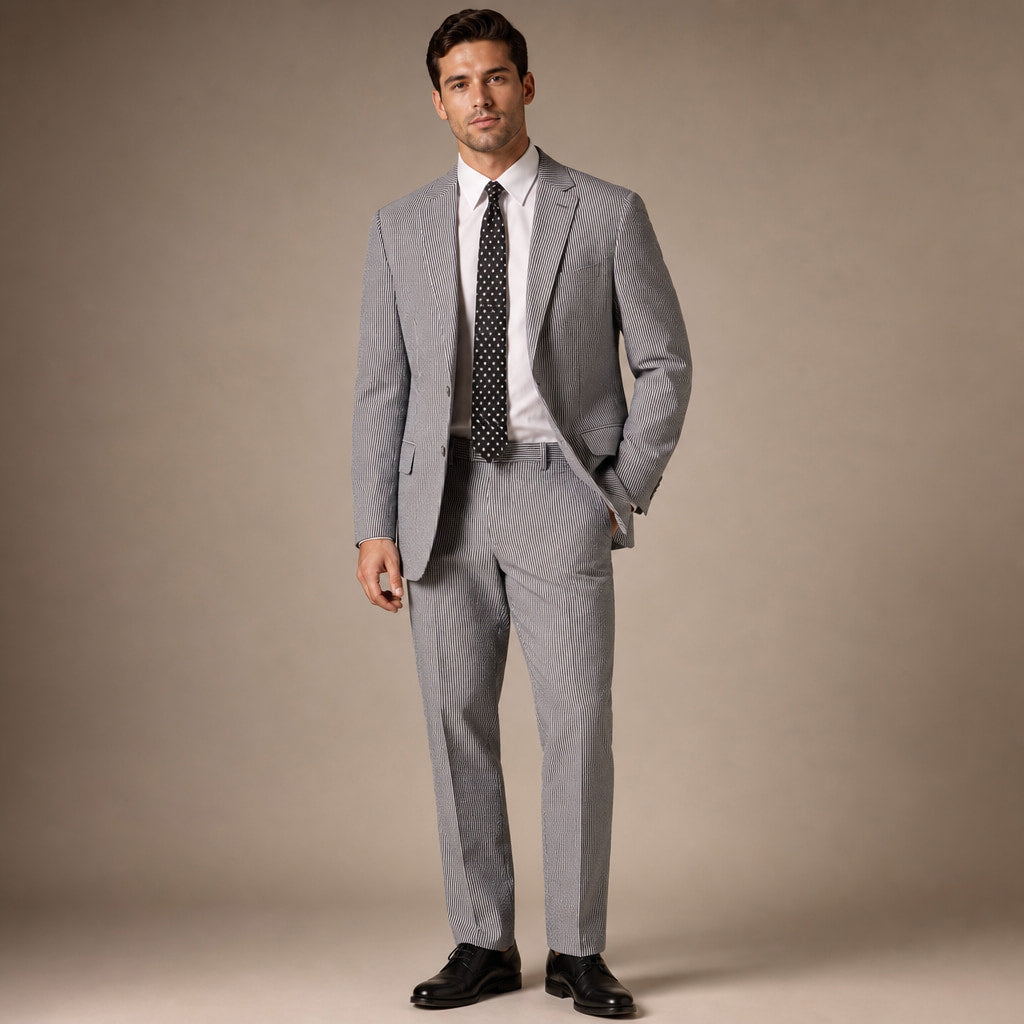 Men's Seersucker Suit 2-Button Notch Lapel Modern Fit Black Pinstripe in Black – Tarlano Premium Menswear