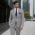 Men's Seersucker Suit 2-Button Notch Lapel Modern Fit Black Pinstripe Black – Styled Editorial Shot
