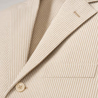 Men's Seersucker Suit 2-Piece Modern Fit Notch Lapel Tan Pinstripe Tan – Fabric and Detail Close-Up