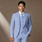 Men's Seersucker Suit 3-Piece Vested 2-Button Modern Fit Blue Blue – Full Look
