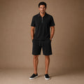 Mens Short and Polo Ribbed Matching Set Quarter-Zip in Black – Tarlano Premium Menswear