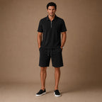 Mens Short and Polo Ribbed Matching Set Quarter-Zip in Black – Tarlano Premium Menswear