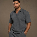 Mens Short and Polo Waffle Knit Set Relaxed Fit Dark Gray – Side Angle View