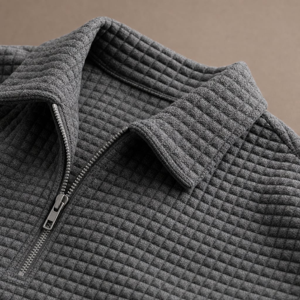 Mens Short and Polo Waffle Knit Set Relaxed Fit Dark Gray – Fabric and Detail Close-Up
