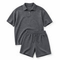 Mens Short and Polo Waffle Knit Set Relaxed Fit Dark Gray – Product Photo