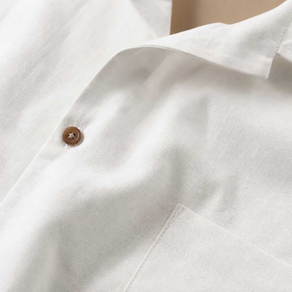 Men's Short Sleeve Shirt Set Relaxed Fit Two-Piece Summer White – Fabric and Detail Close-Up