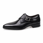 Men's Single Monk Strap Dress Shoe Almond Toe Buckle Detail Black – Product Photo