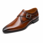 Men's Single Monk Strap Dress Shoe Almond Toe Buckle Detail Brown – Product Photo
