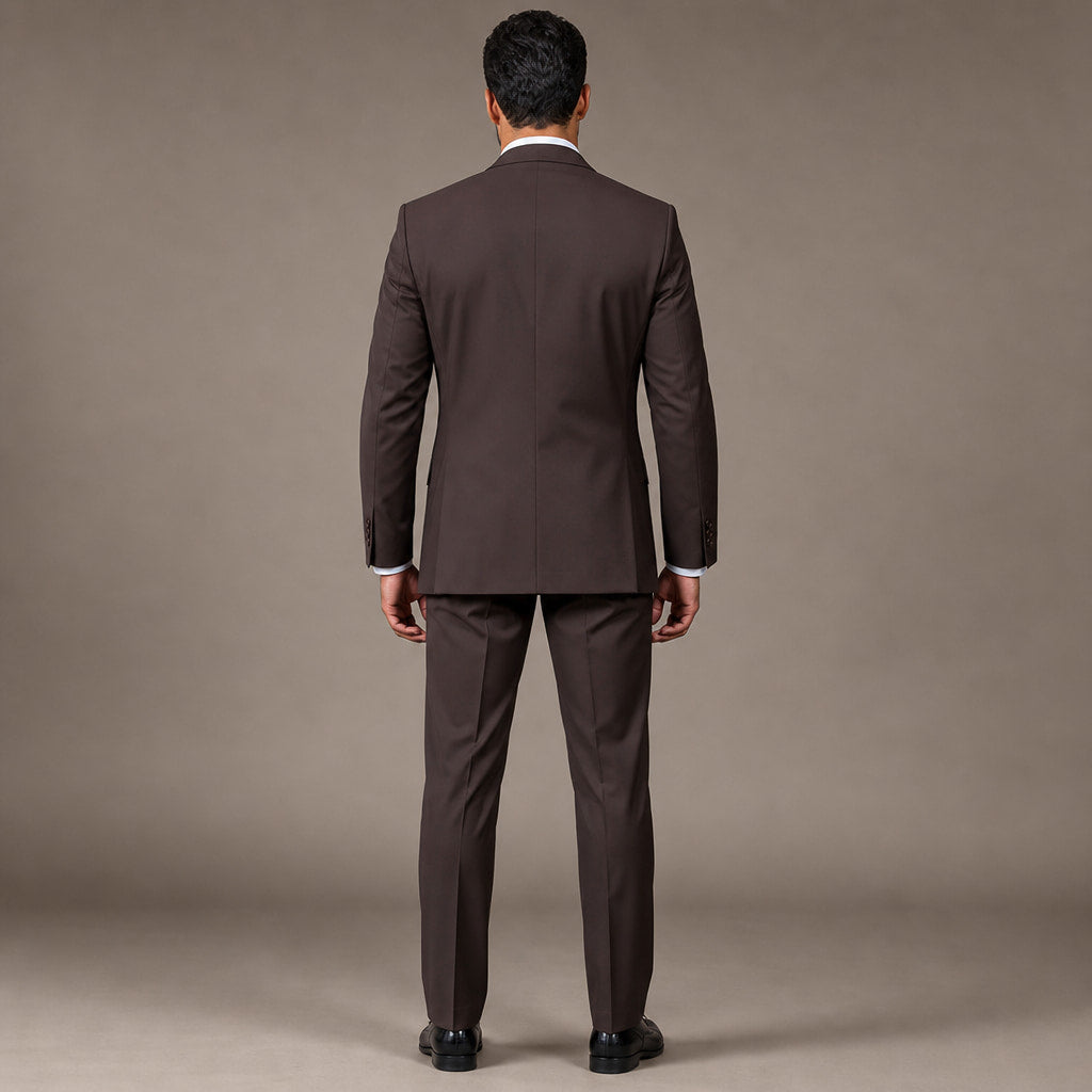 Men's Slim Fit Two-Button Suit Notch Lapel Brown Brown – Side Angle View