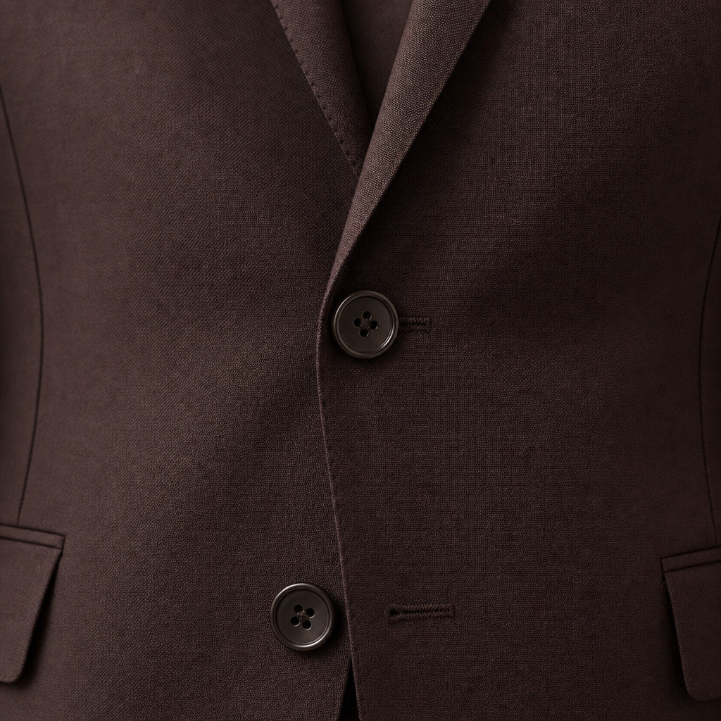 Men's Slim Fit Two-Button Suit Notch Lapel Brown Brown – Fabric and Detail Close-Up