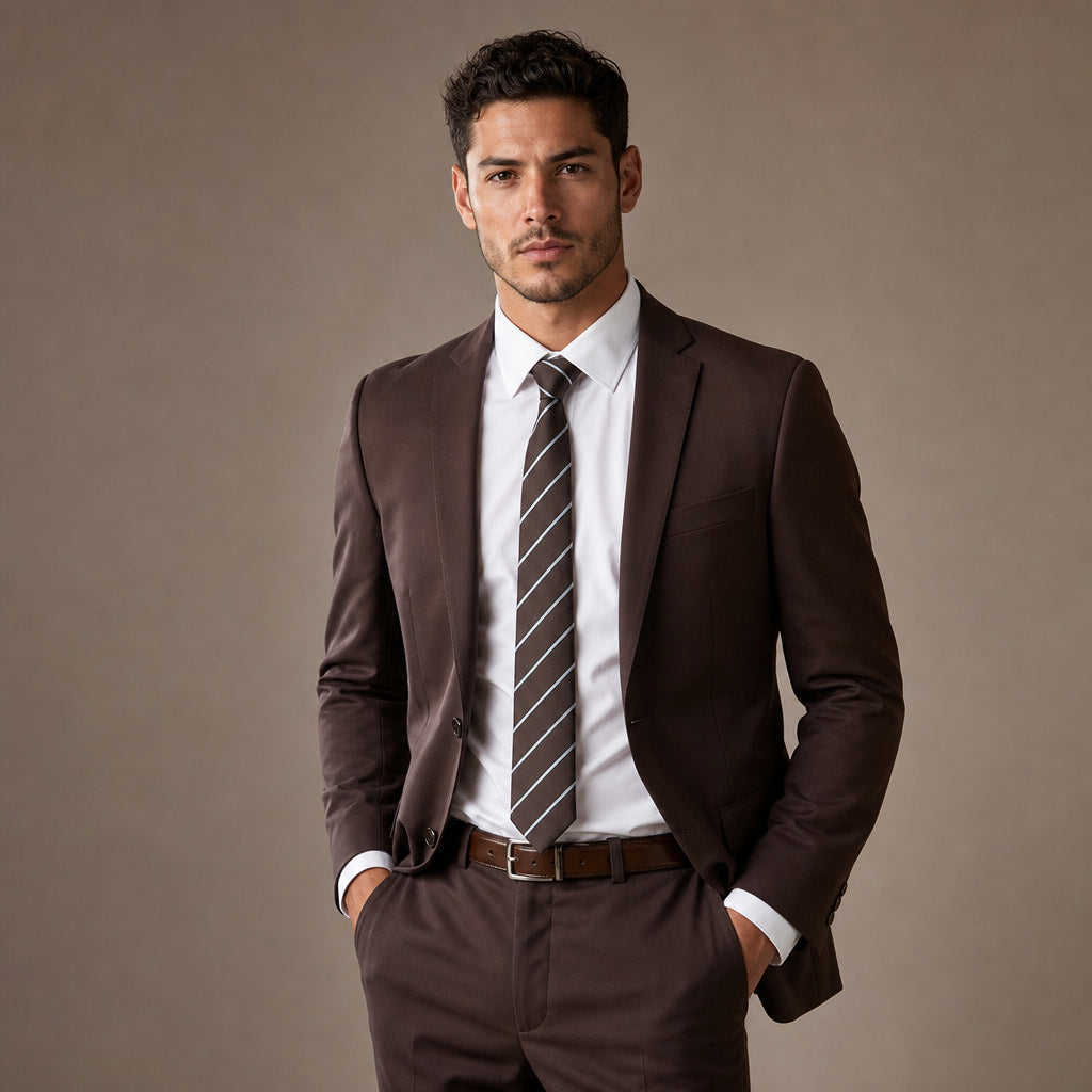 Men's Slim Fit Two-Button Suit Notch Lapel Brown Brown – Full Look