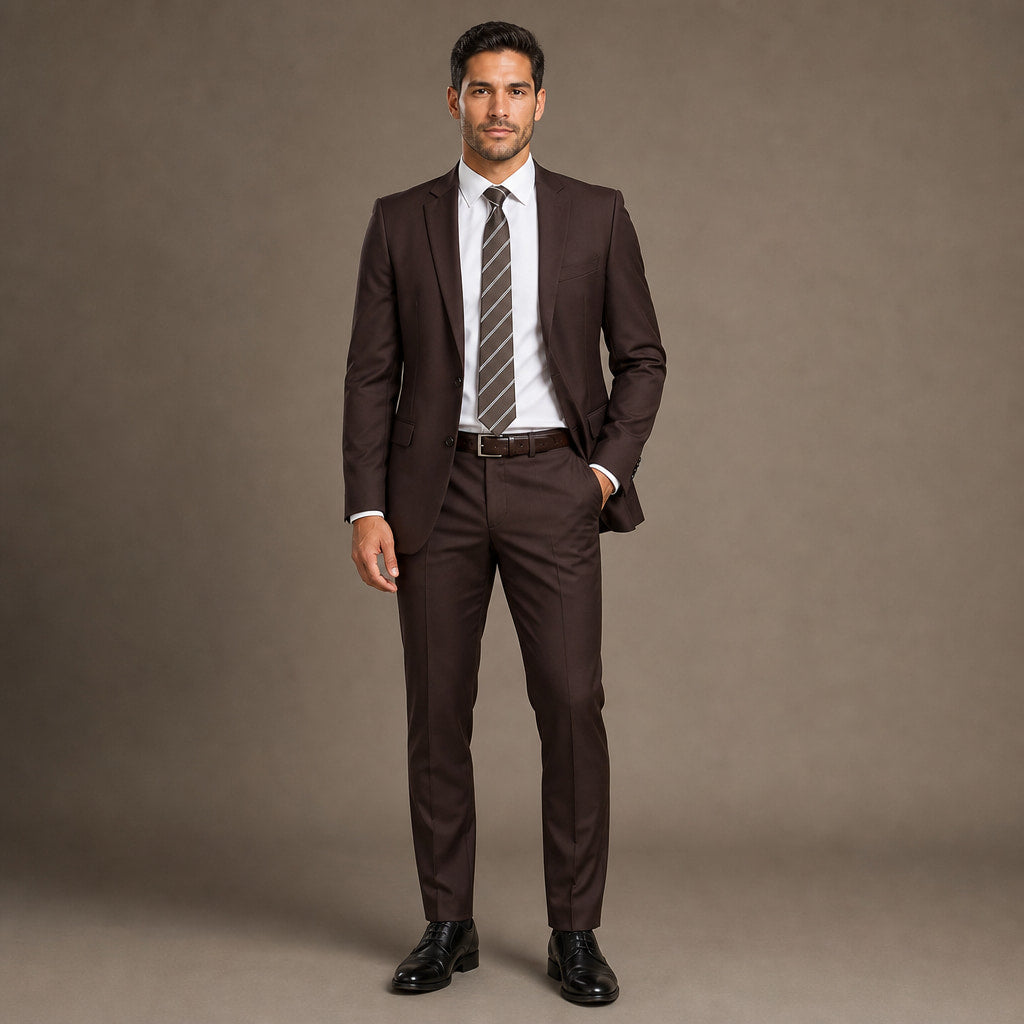 Men's Slim Fit Two-Button Suit Notch Lapel Brown in Brown – Tarlano Premium Menswear