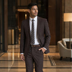 Men's Slim Fit Two-Button Suit Notch Lapel Brown Brown – Styled Editorial Shot