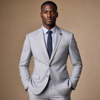 Mens Suit 2-Button Notch Lapel Modern Fit Light Grey Light Grey – Full Look
