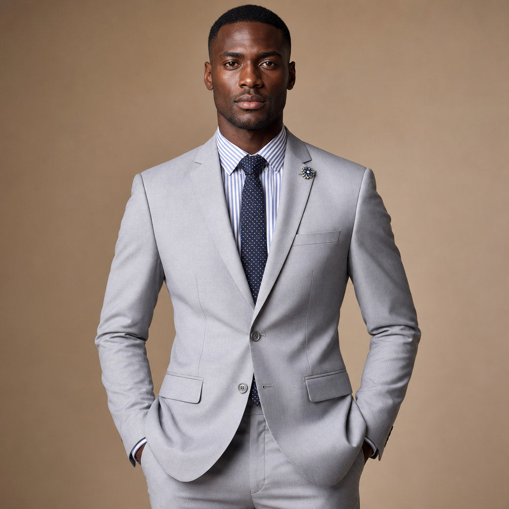 Mens Suit 2-Button Notch Lapel Modern Fit Light Grey Light Grey – Full Look