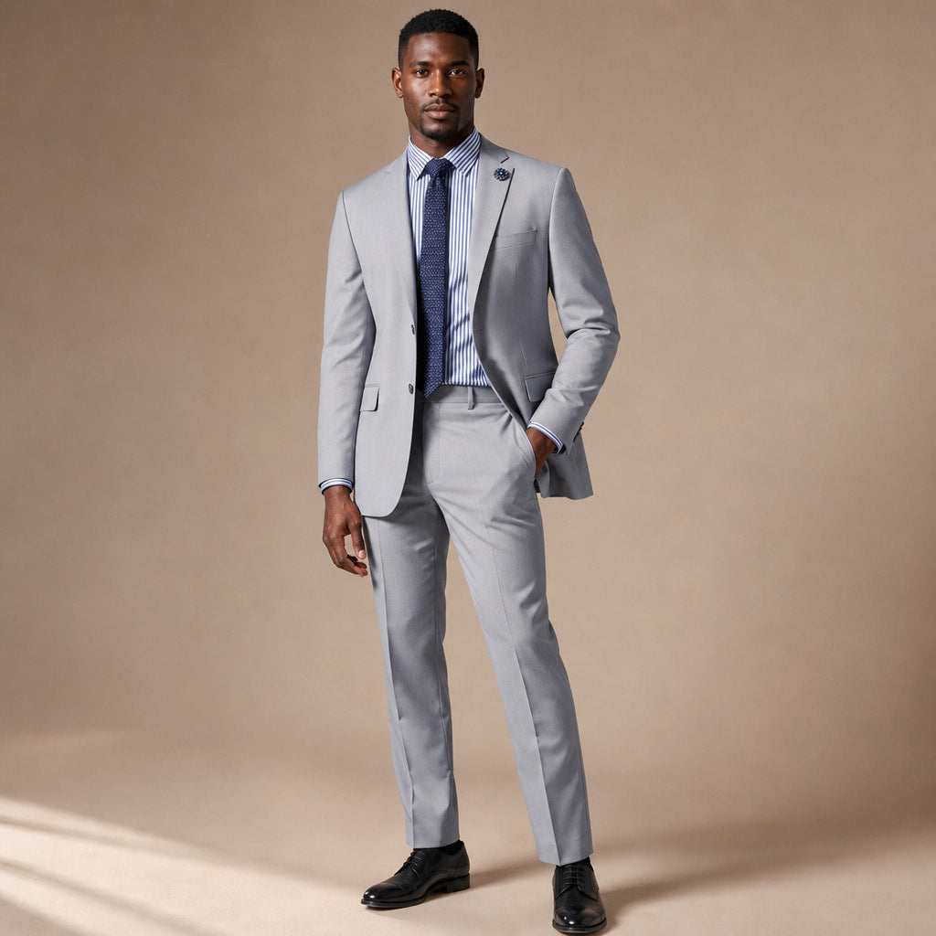 Mens Suit 2-Button Notch Lapel Modern Fit Light Grey in Light Grey – Tarlano Premium Menswear